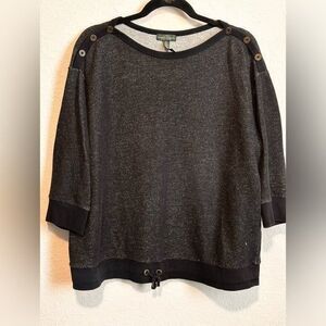 Lauren Ralph Lauren Women’s Boat Neck Drawstring Gray Cotton Top Size‎ 1x